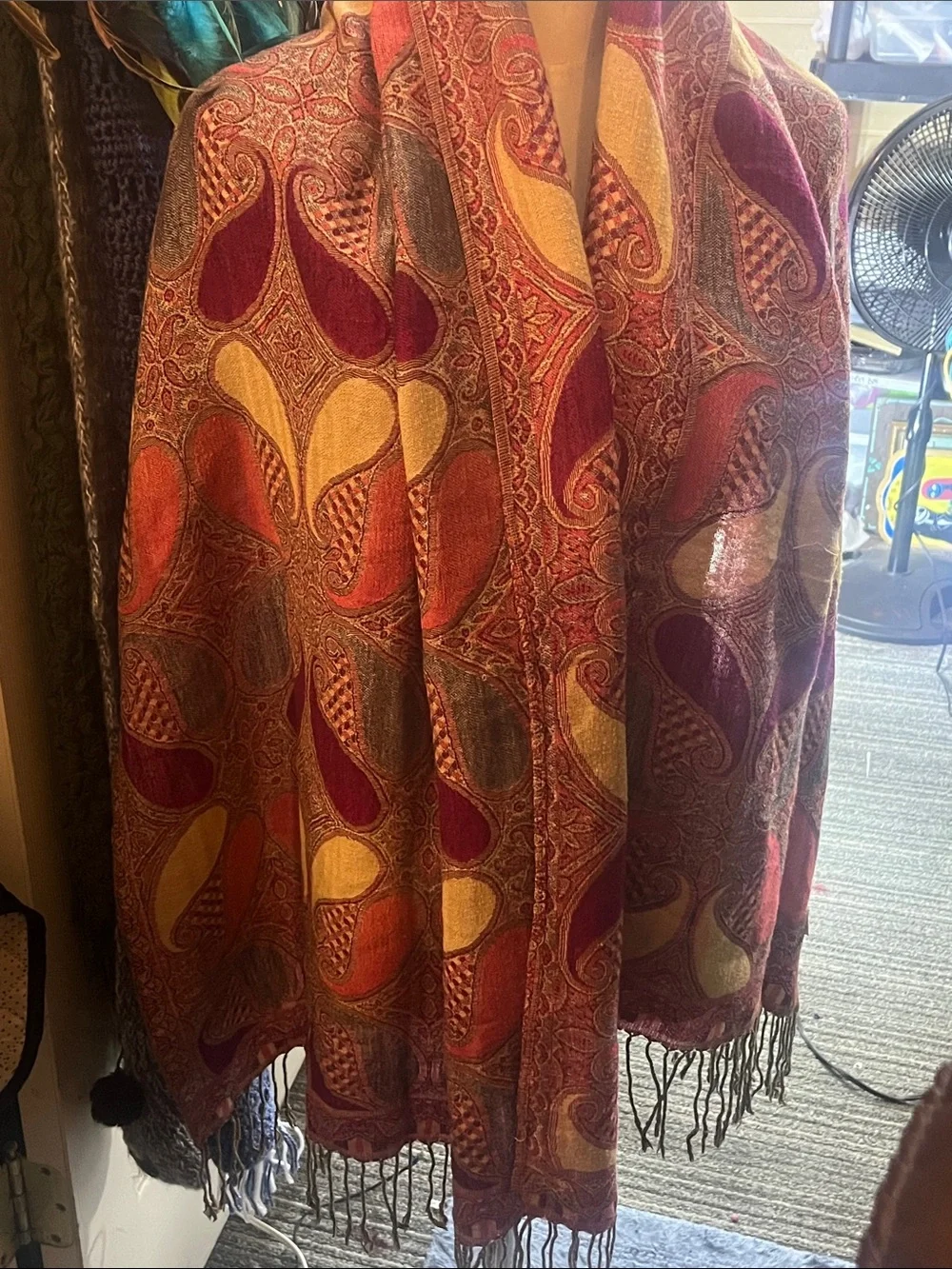 pashmina Paisley Pashmina Wrap in Burgundy, Gold, Rust, and Gray